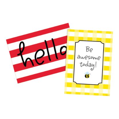 Picture of Barker Creek Hello! You are Awesome Poster Duet Set, Buffalo Plaid/Wide Stripes