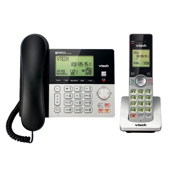 Picture of VTech CS6949 DECT 6.0 Standard Phone - Black, Silver - Cordless - Corded - 1 x Phone Line - Speakerphone - Answering Machine - Hearing Aid Compatible