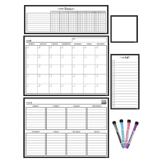 Picture of Teacher Created Resources Dry-Erase Magnetic 9-Piece Calendar Set, Black & White