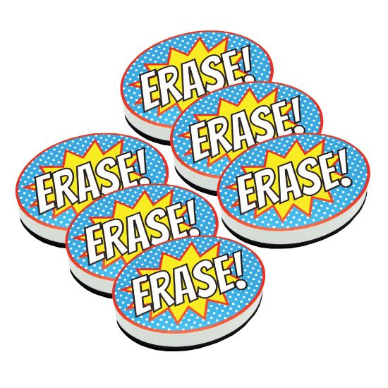 Picture of Ashley Productions Magnetic Whiteboard Erasers, Superhero Erase!, Pack Of 6 Erasers