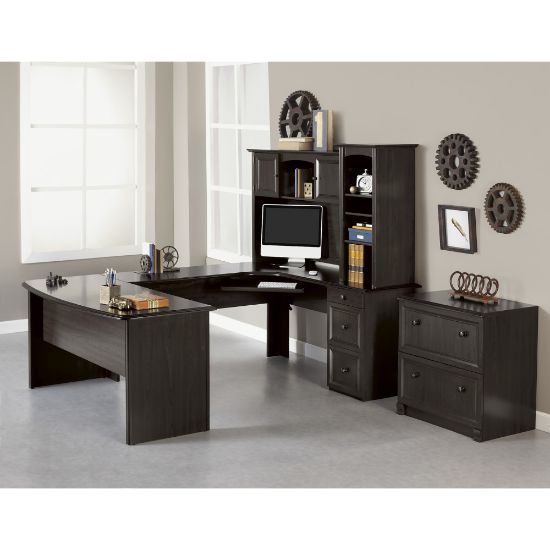 Picture of Realspace Broadstreet 65inW U-Shaped Executive Corner Desk, Walnut