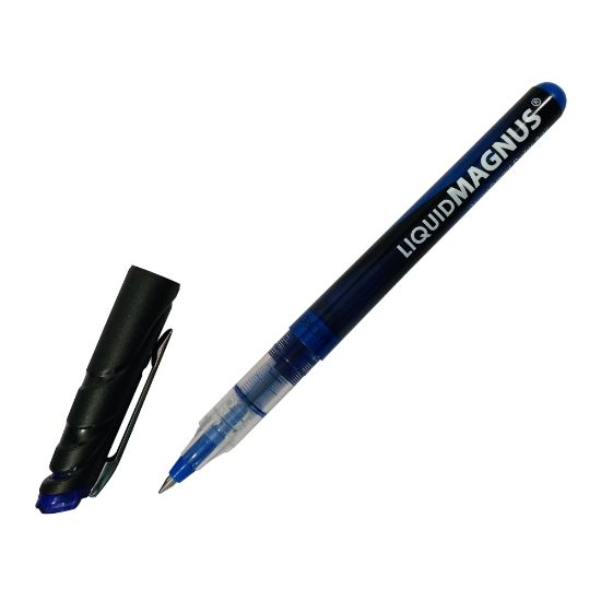 Picture of SKILCRAFT AbilityOne Free Ink Rollerball Pens, Fine Point, 0.5 mm, Silver Barrel, Blue Ink, Pack Of 12 Pens