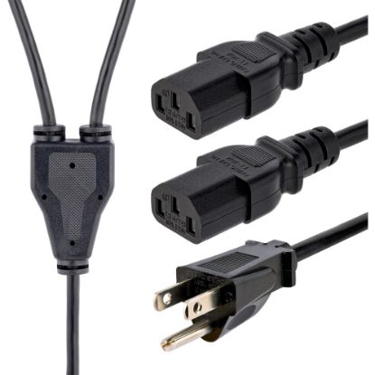 Picture of StarTech.com 10 ft Computer Power Cord - NEMA 5-15P to 2x C13 - C13 Y-Cable - Power Cord Y Splitter Cable