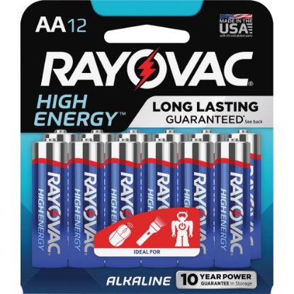 Picture of Rayovac High Energy Alkaline AA Batteries - For Calculator, Toy, Flashlight, LED Light - AA - 12 / Pack