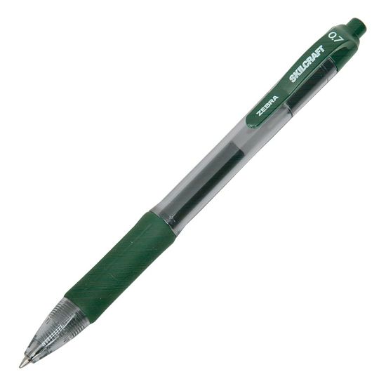 Picture of SKILCRAFT Retractable Gel Pens, Medium Point, 0.7 mm, Clear/Green Barrel, Green Ink, Pack Of 12 Pens