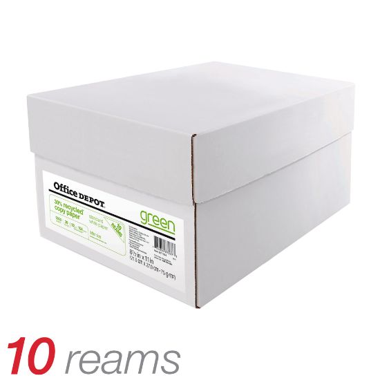 Picture of Office Depot EnviroCopy Copy Paper, 10 Reams, White, Letter (8.5in x 11in), 5000 Sheets Per Case, 20 Lb, 30% Recycled, FSC Certified