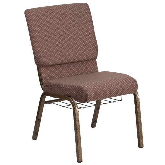 Picture of Flash Furniture HERCULES Church Chair With Book Rack, Brown Dot/Gold Vein