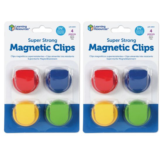 Picture of Learning Resources Super Strong Magnetic Clips, 1 1/2in, 50 Pages, Assorted Colors, 4 Hooks Per Pack, Set Of 2 Packs