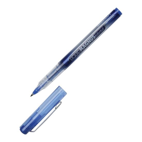 Picture of SKILCRAFT AbilityOne Free Ink Rollerball Pens, Medium Point, 0.7 mm, Silver Barrel, Blue Ink, Pack Of 12 Pens