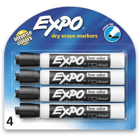 Picture of EXPO Low-Odor Dry-Erase Markers, Chisel Point, Black, Pack Of 4