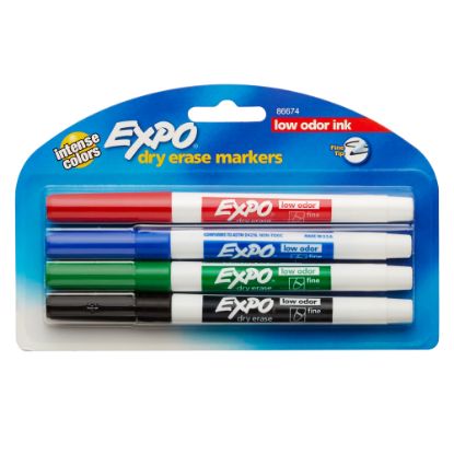 Picture of EXPO Low-Odor Dry-Erase Markers, Fine Point, Assorted Colors, Pack Of 4