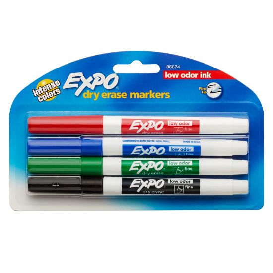 Picture of EXPO Low-Odor Dry-Erase Markers, Fine Point, Assorted Colors, Pack Of 4