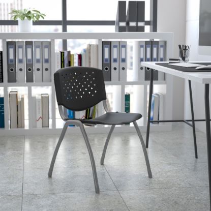 Picture of Flash Furniture HERCULES Series Plastic Stack Chair With Titanium Frame, Black/Gray