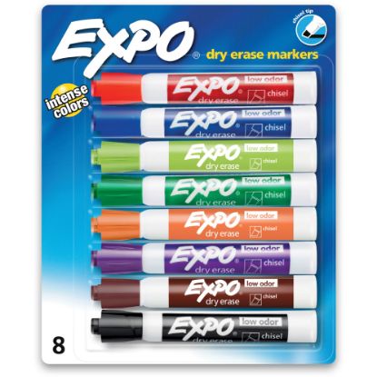 Picture of EXPO Low-Odor Dry-Erase Markers, Chisel Point, Assorted Intense Colors, Pack Of 8