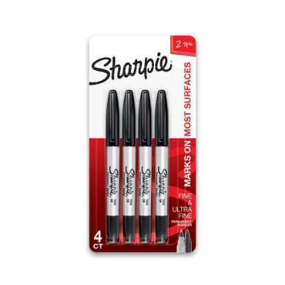 Picture of Sharpie Permanent Markers, Twin Tip, Fine/Ultra Fine Point,4/PK, Black