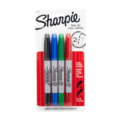 Picture of Sharpie Twin-Tip Permanent Markers, Assorted Basic Colors, Pack Of 4