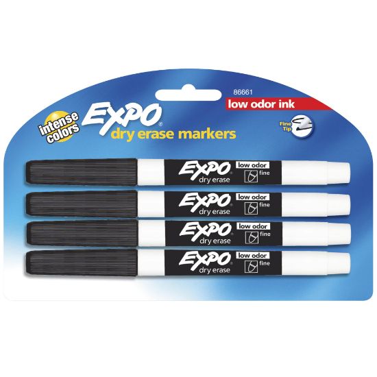 Picture of EXPO Low-Odor Dry-Erase Markers, Fine Point, Black, Pack Of 4