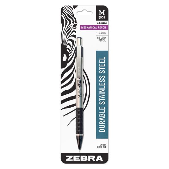 Picture of Zebra Pen M-301 Stainless Steel Mechanical Pencil, Fine Point, 0.5 mm, Silver/Black Barrel