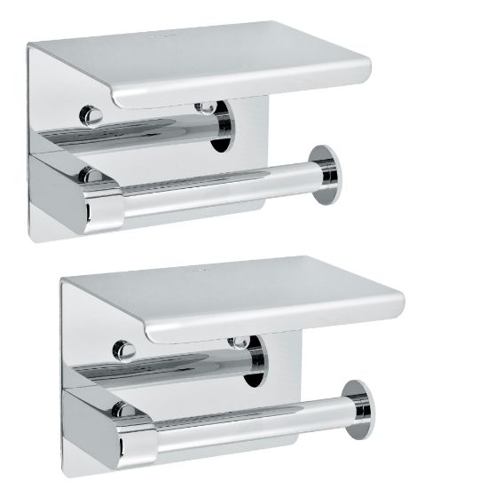 Picture of Alpine Single Toilet Paper Holders With Shelf Storage Racks, 3-15/16in x 5-1/2in x 3-13/16in, Chrome, Pack Of 2 Holders