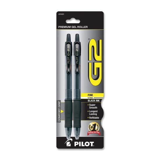 Picture of Pilot G2 Retractable Gel Pens, Fine Point, 0.7 mm, Translucent Barrel, Black Ink, Pack Of 2 Pens