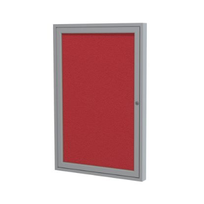 Picture of Ghent 1 Door Enclosed Fabric Bulletin Board, Satin Aluminum Frame, 24inH x 18inW, Red