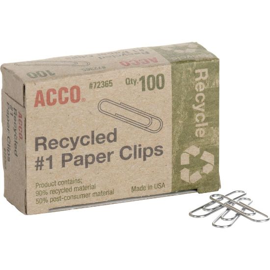 Picture of ACCO Paper Clips, 1000 Total, Silver, Recycled, 100 Per Box, Pack Of 10 Boxes