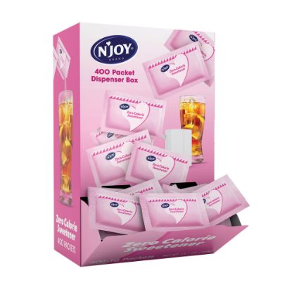 Picture of nJOY Saccharine Packets With Dispenser, Pink, Box Of 400