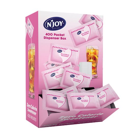 Picture of nJOY Saccharine Packets With Dispenser, Pink, Box Of 400