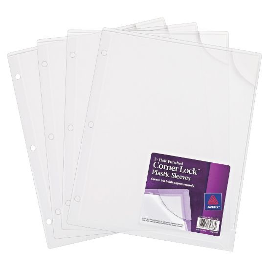 Picture of Avery Corner Lock 3-Hole Punched Plastic Sleeves, Clear, Pack Of 4