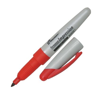 Picture of SKILCRAFT Permanent Impressions Fine-Tip Permanent Markers, Red, Pack Of 12 (AbilityOne 7520-01-519-4374)