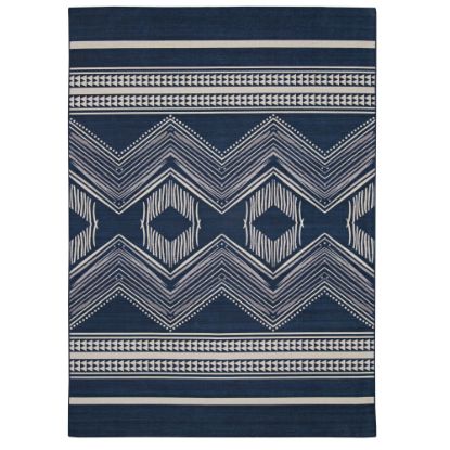 Picture of Linon Washable Outdoor Area Rug, Perilli, 7ft x 9ft, Navy/Ivory