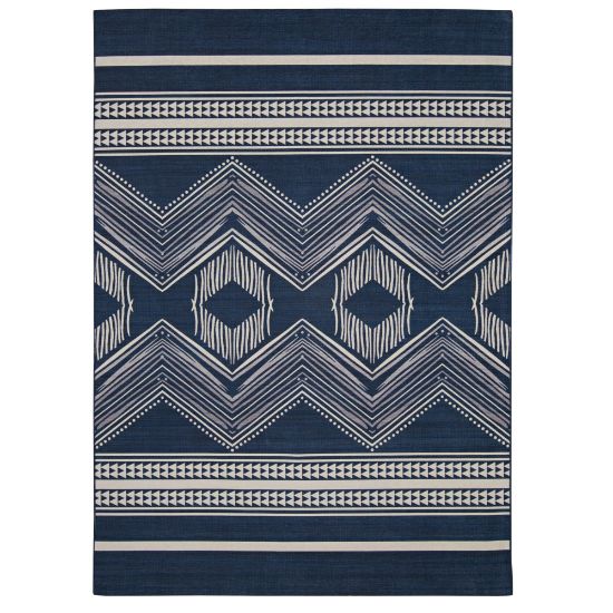 Picture of Linon Washable Outdoor Area Rug, Perilli, 7ft x 9ft, Navy/Ivory