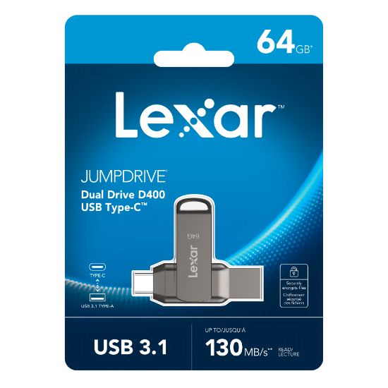 Picture of Lexar JumpDrive Dual Drive D400 USB 3.1 Type-C USB Drive, 64GB, Silver