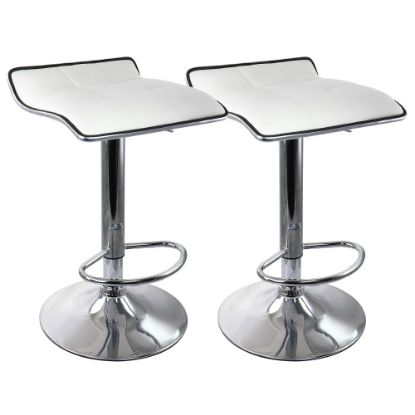 Picture of Elama Tufted Faux Leather Adjustable Bar Stools, Low Back, White/Chrome, Set Of 2 Stools