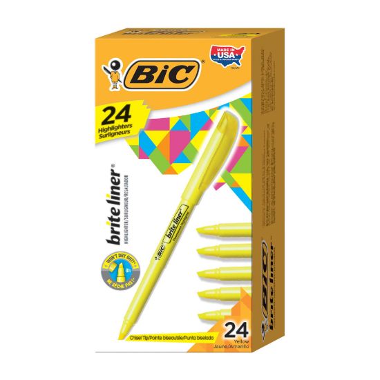 Picture of BIC Brite Liner Highlighters, Chisel Point, Yellow, Box Of 24