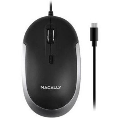 Picture of Macally USB-C Optical Quiet Click Mouse for Mac/PC Black & Space Gray - Optical - Cable - Black, Space Gray - USB Type C - 2400 dpi - Scroll Wheel - Symmetrical