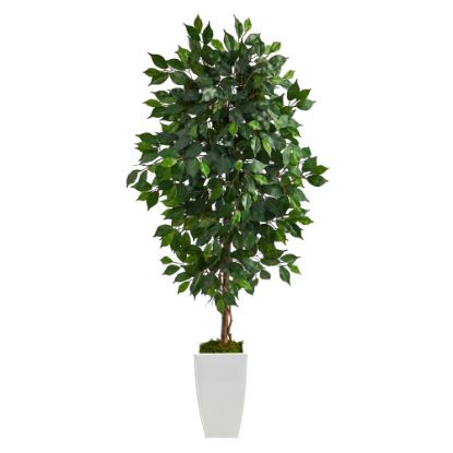 Picture of Nearly Natural Ficus 54inH Artificial Plant With Metal Planter, 54inH x 21inW x 19inD, Green/White