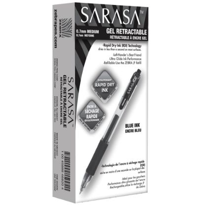 Picture of Zebra Pen SARASA Retractable Gel Pens, Pack Of 12, Medium Point, 0.7 mm, Clear Barrel, Blue Ink