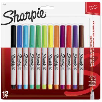 Picture of Sharpie Permanent Ultra-Fine Point Markers, Assorted Colors, Pack Of 12 Markers