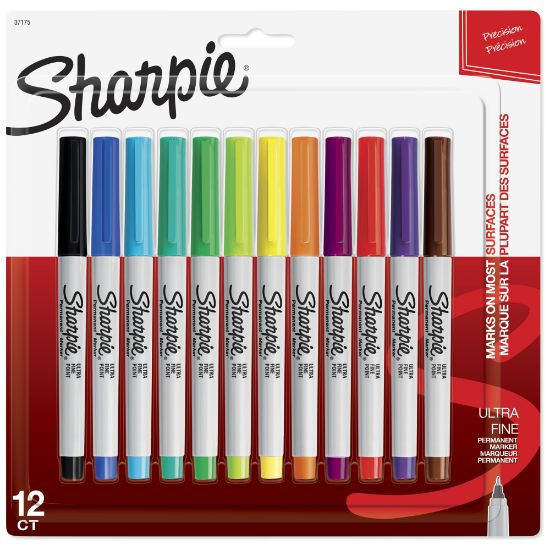 Picture of Sharpie Permanent Ultra-Fine Point Markers, Assorted Colors, Pack Of 12 Markers