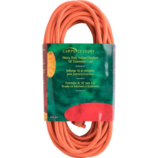 Picture of Compucessory Heavy-duty Indoor/Outdoor Extsn Cord - 16 Gauge - 125 V DC / 13 A - Orange - 50 ft Cord Length - 1