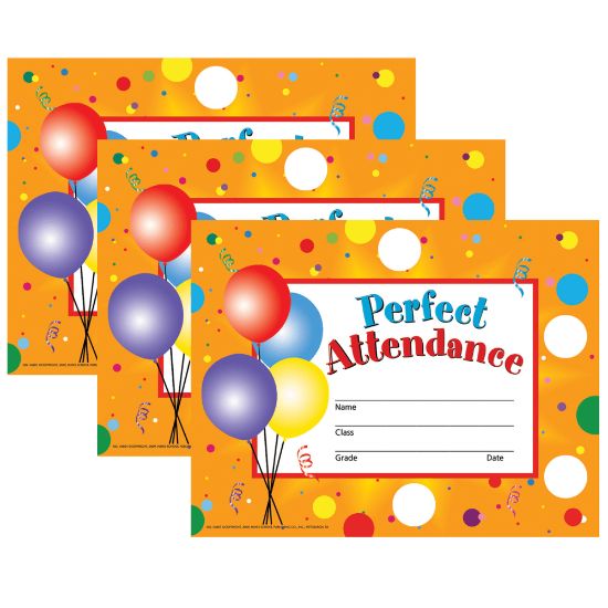 Picture of Hayes Certificates, 8-1/2in x 11in, Perfect Attendance & Reward Seals, 30 Certificates And 160 Seals Per Pack, Set Of 3 Packs