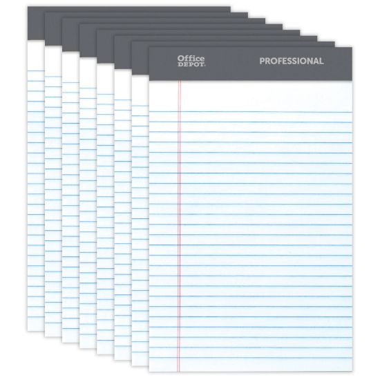 Picture of Office Depot Brand Professional Writing Pads, 5in x 8in, Narrow Ruled, 50 Sheets, White, Pack Of 8