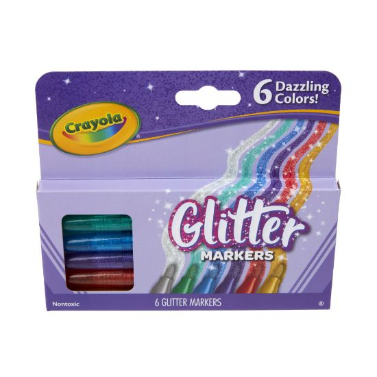 Picture of Crayola Glitter Markers, Bullet Point, Assorted Colors, Pack Of 6