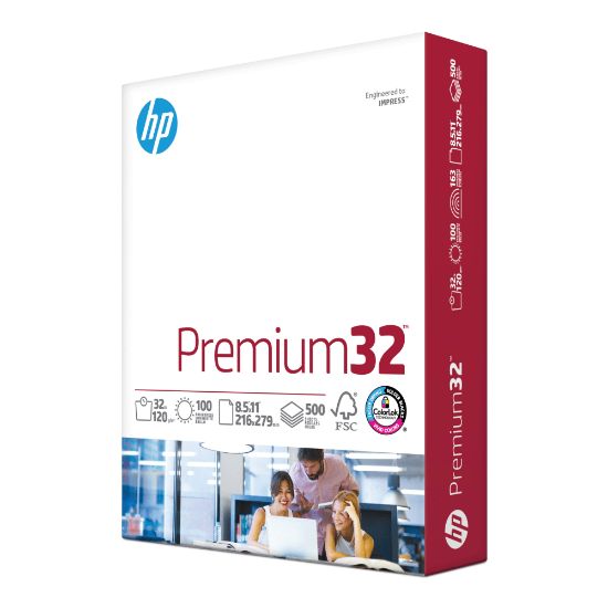 Picture of HP Premium32 Laser Paper, Smooth, White, Letter Size (8 1/2in x 11in), Ream Of 500 Sheets, 32 Lb, 100 Brightness