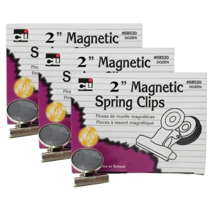 Picture of Charles Leonard Magnet Spring Clips, 2in, Silver, 12 Clips Per Box, Pack Of 3 Boxes