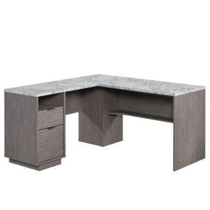 Picture of Sauder East Rock 59inW L-Computer Desk With Filing Drawer, Ashen Oak/Faux White Marble