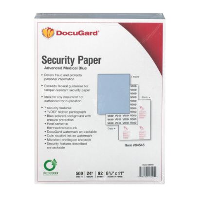 Picture of DocuGard Advanced Medical Security Paper - Letter - 8 1/2in x 11in - 24 lb Basis Weight - 500 / Ream - Tamper Resistant, Watermarked, CMS Approved - Blue