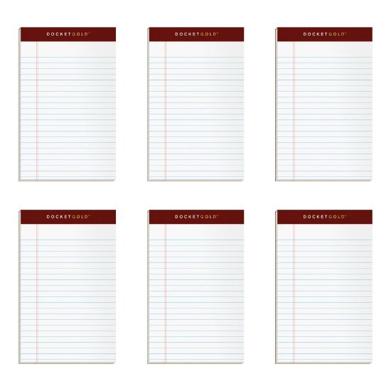 Picture of TOPS Docket Writing Tablet, 5in x 8in, Jr. Legal Rule, White, 50 Sheets Per Pad, Pack Of 6 Pads