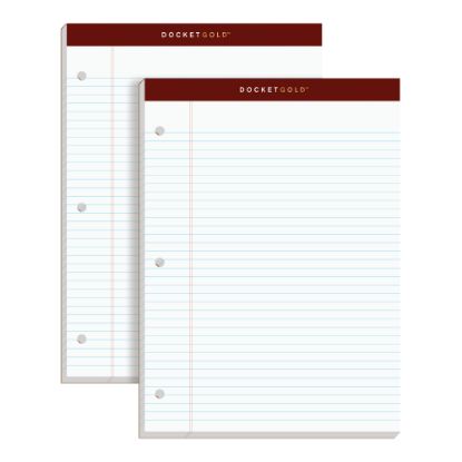 Picture of TOPS Double Docket Gold Writing Pads, 8 1/2in x 11in, Narrow Ruled, 200 Pages (100 Sheets), 3-Hole Punched, White, Pack Of 2